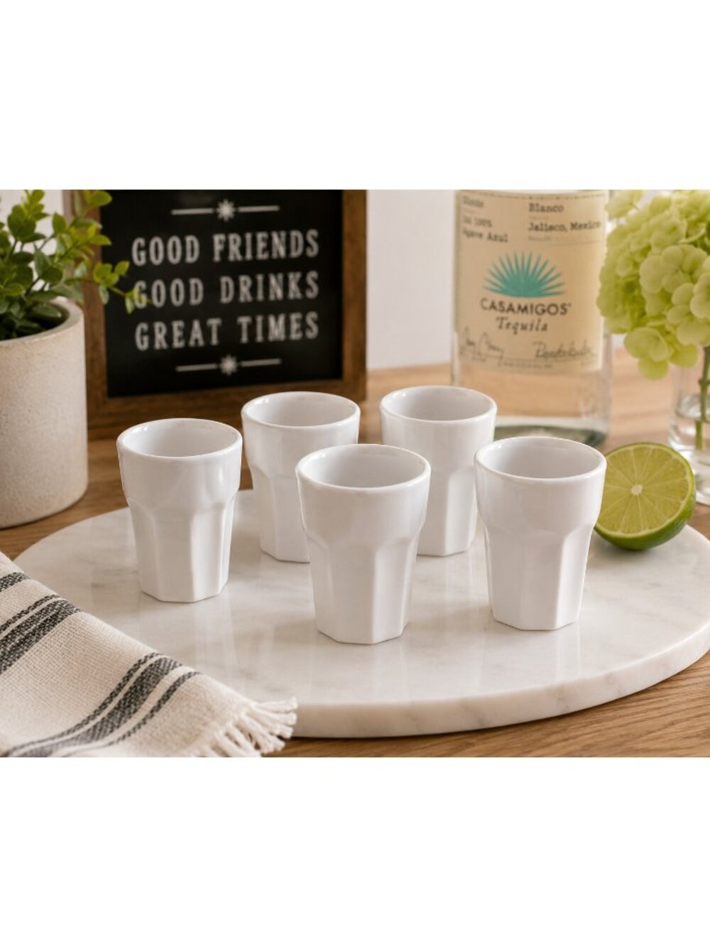 Ikea White Hexagonal Ginger Weatgrass Juice Shot Drinking Glass Sake Flight Set
